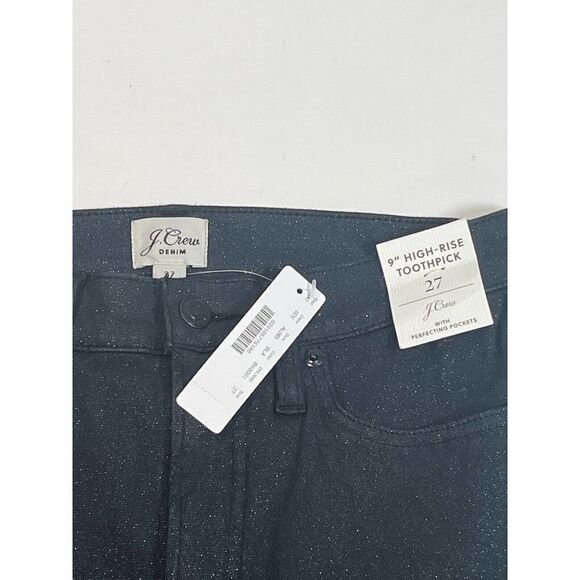 J. Crew Womens High Rise Black Jeans Size 27 Sparkle Glitter 9” Toothpick NEW - Picture 5 of 14